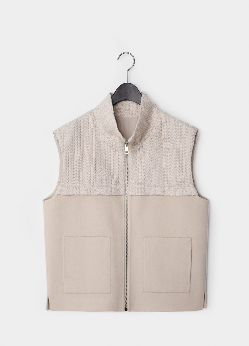 針織立領混搭羊絨背心